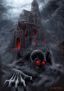 Gif animé gothique chateau squelette